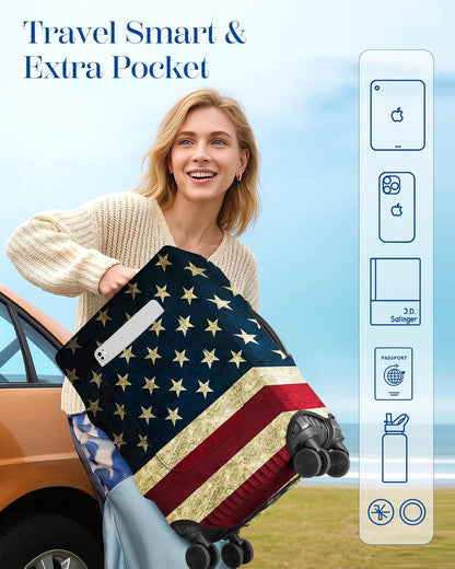 Slohif Luggage Cover for Suitcase Tsa Approved Protector - Luggage Sleeve Large Suit Case Cover Travel Stretch Baggage Case Protective Washable Fit 18-20 Inch Flag XS