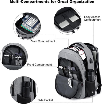 Backpack, School Backpacks for Teen Boys & Girls, Student Bookbag Fits 17.3 Inch Laptop with USB Charging Port, Water Resistant Travel Backpack, Sturdy Anti Theft Computer Bag Gifts Men Women