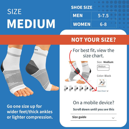 Plantar Fasciitis Sock (6 Pairs) for Men and Women, Compression Foot Sleeves with Arch and Ankle Support (White, Medium)