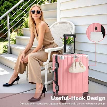 Krute Carry On Luggage 20 inch Aluminum Frame Suitcase with Spinner Wheels No Zipper Hardshell PC+ABS Luggages TSA Lock Zipperless Suitcases