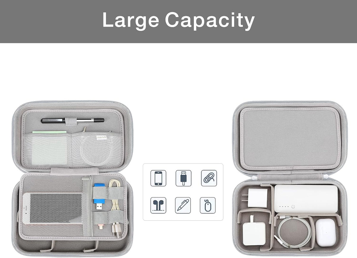 MOSISO Electronic Organizer Travel Case Compatible with MacBook Power Adapter, Compatible with Magic Mouse & Pencil, SD Card, USB Flash Disk with 4 Modular Insert & 2 Cable Tie & Snap Hook, Gray