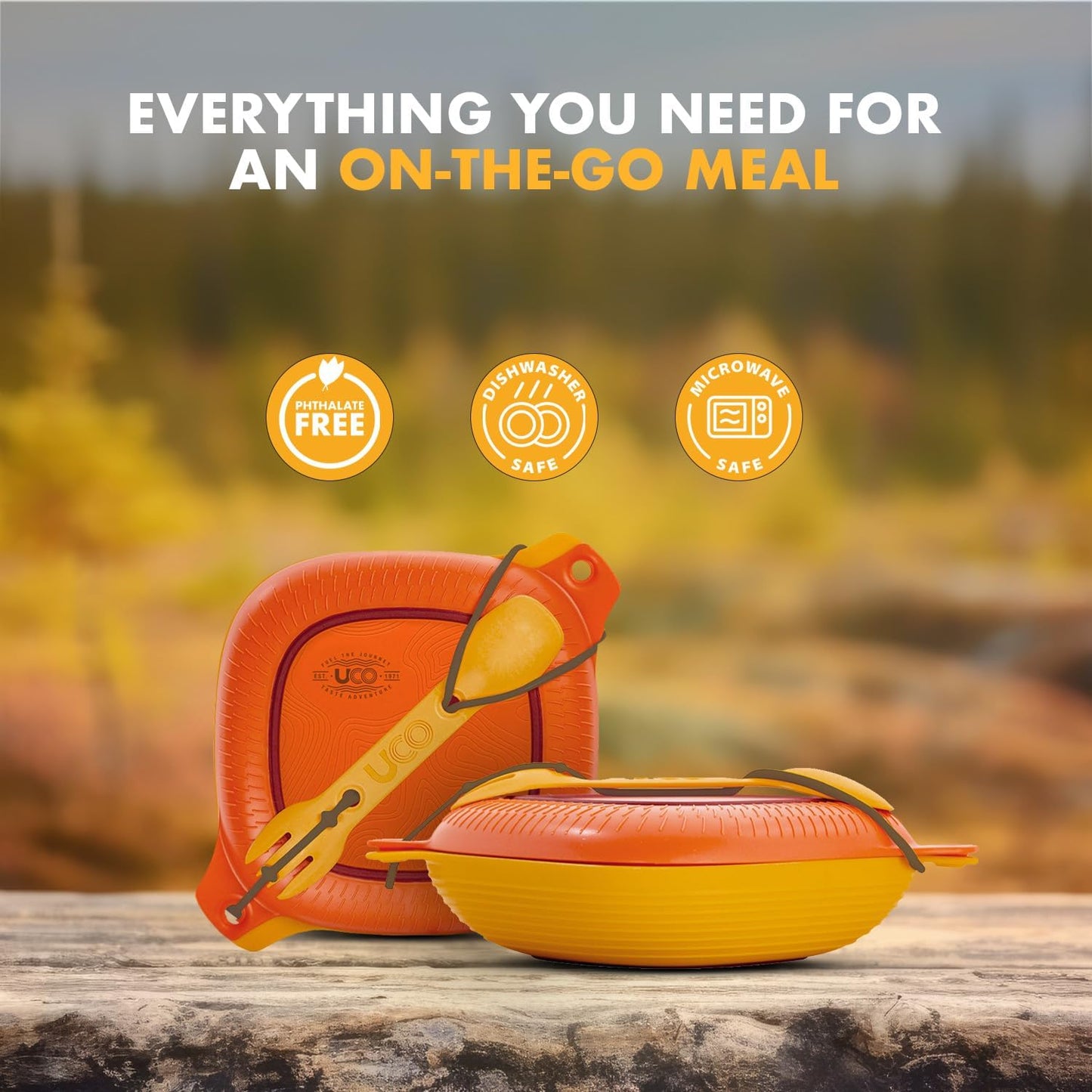 UCO 4-Piece Camping Mess Kit with Bowl, Plate and 3-in-1 Spork Utensil Set