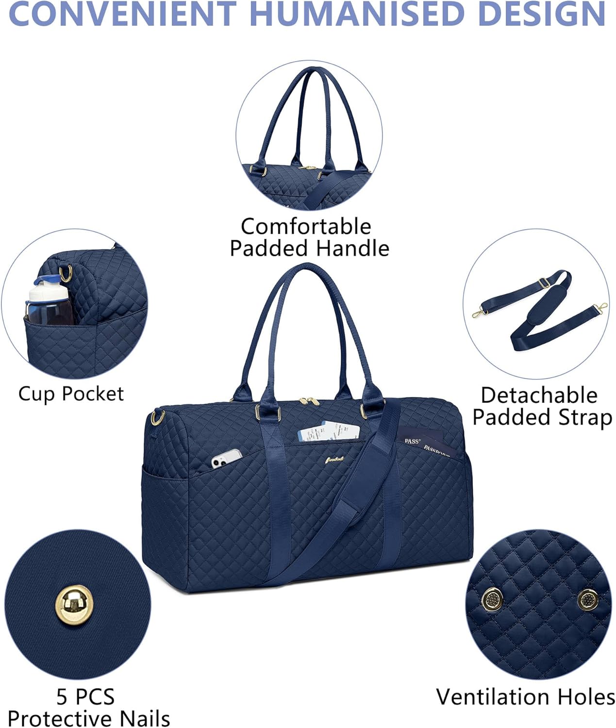 Weekender Travel Duffle Bag for Women - Carry on Bag with Shoe Compartment Overnight Bags with Toiletry Bag Wet Pocket Weekend Traveling Yoga Gym Hospital Bags for Labor and Delivery Blue