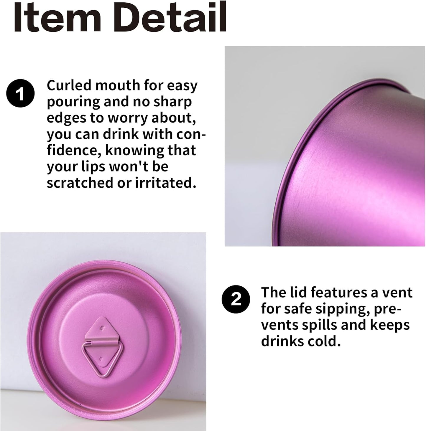 Titanium Camping Pot Mug 15oz (420ml) with Lid and Foldable Handle – Ultralight Camping Cup for Hiking, Backpacking, Outdoor Cooking, Purple