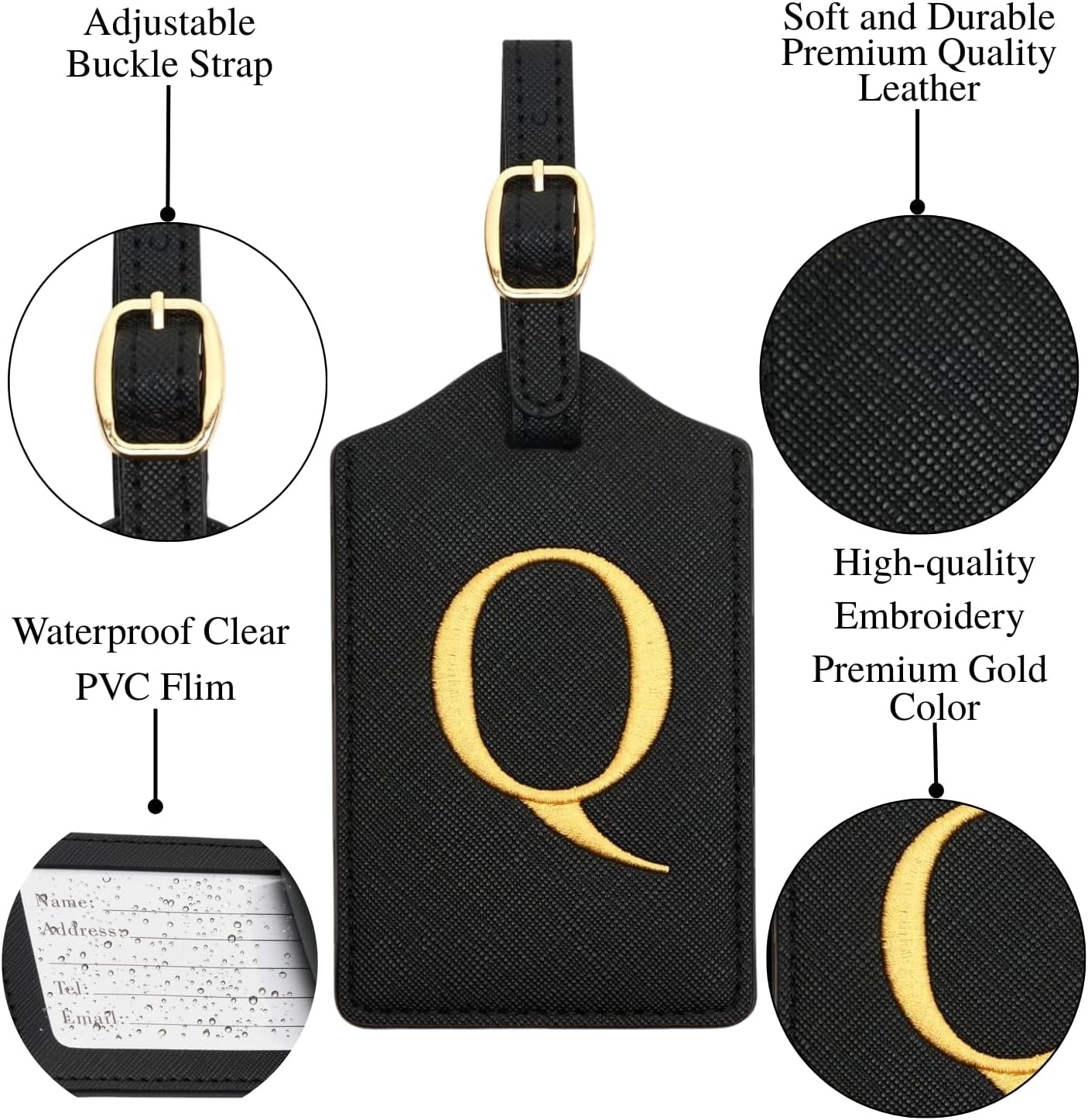 Luggage Tag PU Leather for Suitcase Baggage Handbag Travel Bag Label Suitcase Tag Label Tag w. Name Card & Privacy Cover (Q)