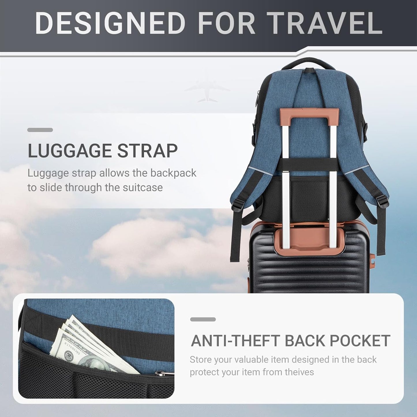 40L Expandable Laptop Backpack, Anti-thief Travel Backpack with USB Charging Port, Airline Approved Business Waterproof Carry on Luggage, Fits 15.6" Laptop for Men Women