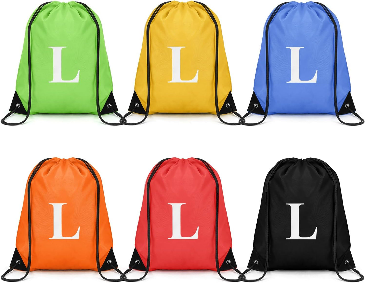 ZOMFELT 6Pcs Drawstring Backpack Drawstring Gym Bags, Foldable Draw String Backpack with Multiple Colors and Letters, Lightweight Polyester Cinch Bag for Gift, Beach, Sports, Travel, Swim (Letter L)