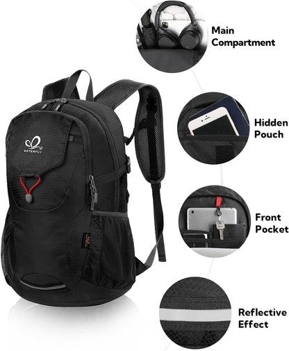 WATERFLY Lightweight Packable Hiking Backpack: 30L Foldable Travel Daypack Ultralight Camping Day Pack for Woman Man