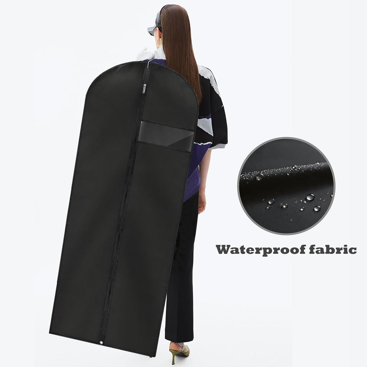 Dress Bags for Gowns Long, 65'' Garment Bags for Hanging Clothes, Suit Bag Cover for Storage and Travel (Black)