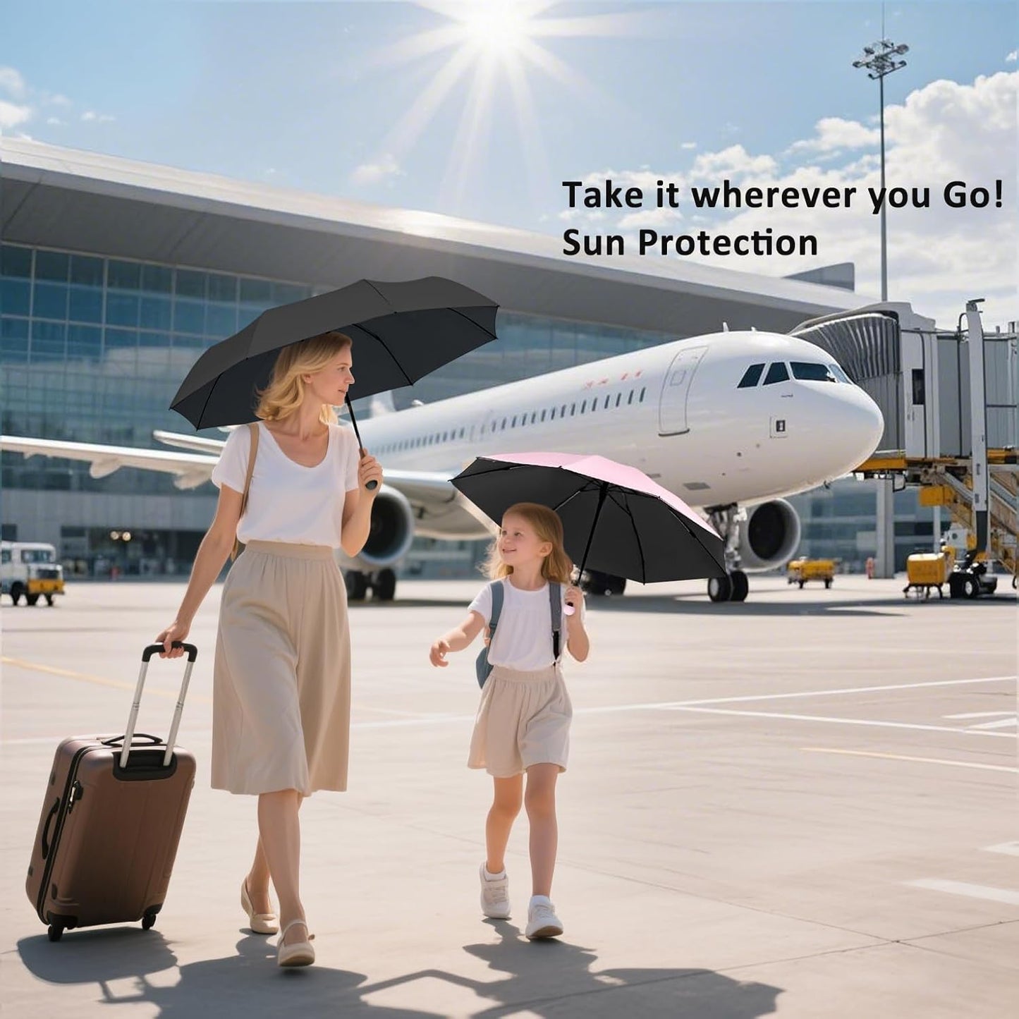 BAODINI Travel Mini Umbrella for Purse With Case Small Compact UV Sun Protection Sun Lightweight Tiny Pocket Umbrella for Women Girls and Men