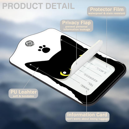 Set of 2 Luggage Tags Cute Black Cat Luggage Tags for Suitcases Leather Suitcase Tags Identifiers with Privacy Name Address Label and Stainless Steel Loop for Women Men Travel Luggage Accessories