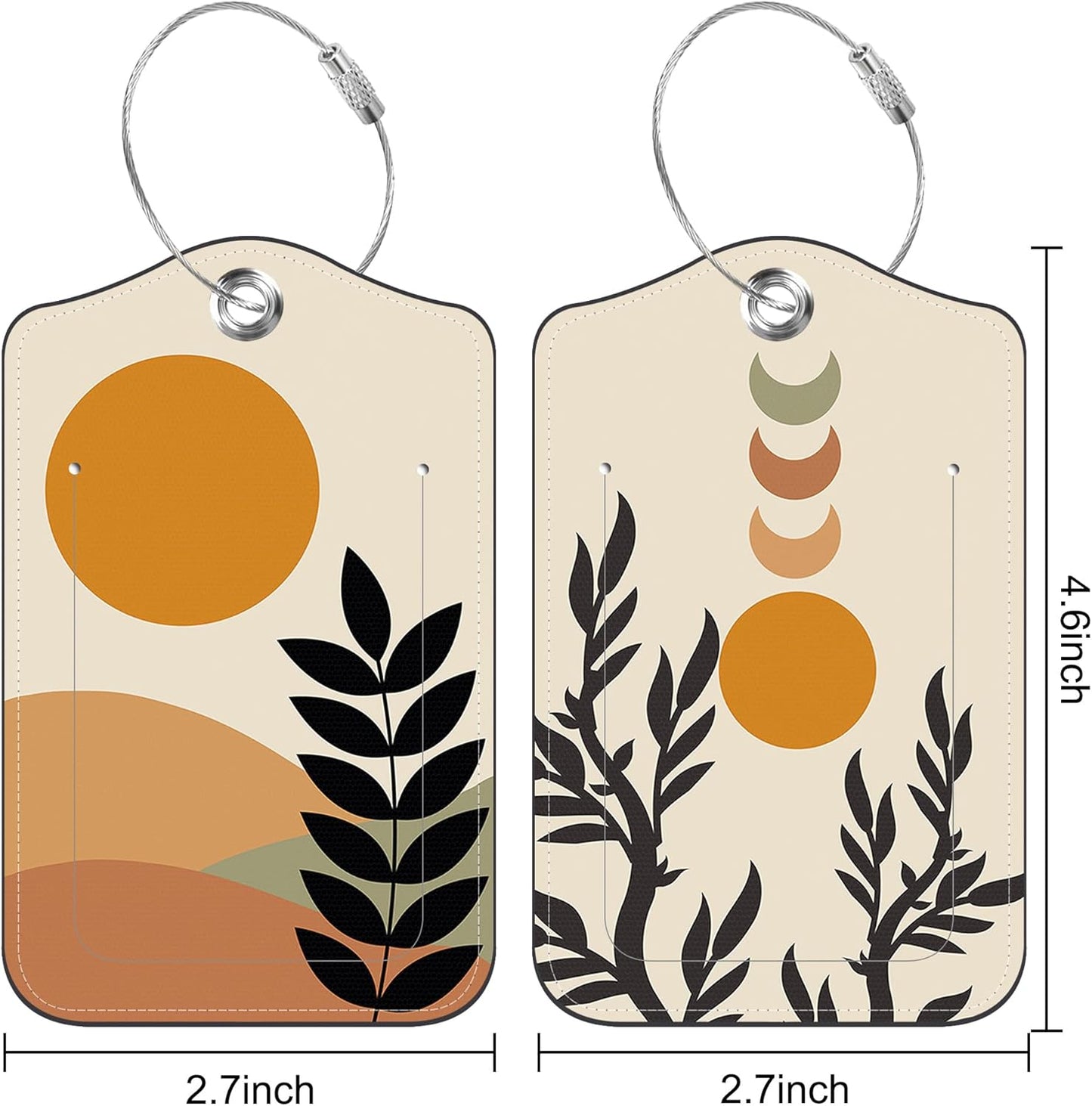 2 PCS Leather Luggage Tags for Suitcase Abstract Botanical Painting Travel Luggage Tag with Privacy Flap Name ID Label and Metal Loop for Travel Bag Suitcase
