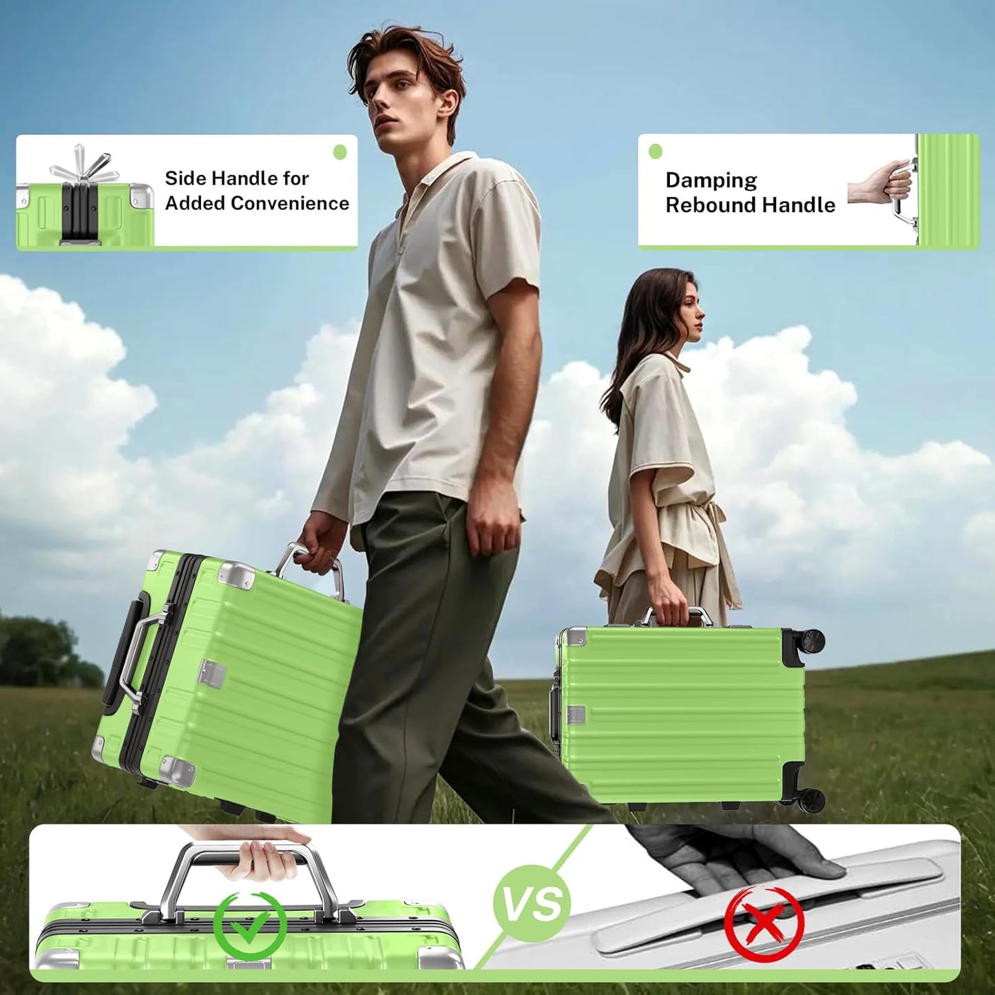 Krute Luggage 28 Inch Aluminum Frame Luggages TSA Lock No Zipper Checked Suitcase with Spinner Wheels Hardshell Lightweight PC+ABS Large Suit Case