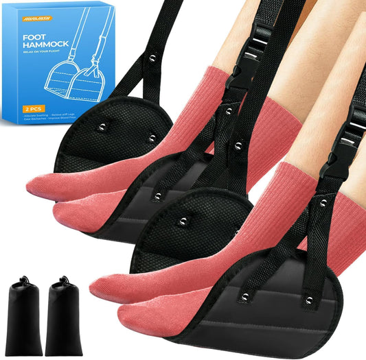 2-Pack Airplane Foot Hammock, Portable Leg Rest with Removable Cushion, Travel Essentials for Women and Men, Ergonomic Support for Car & Home