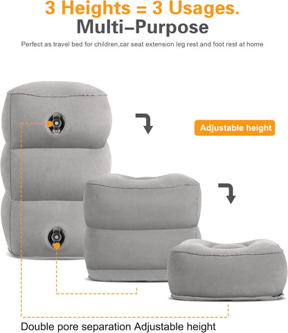 Sunany Inflatable Travel Foot Rest Pillow, Airplane Bed for Kids and Toddler, Adjustable Height Portable Elevating Leg, Trains, Cars, Home, Office (2 Pack)