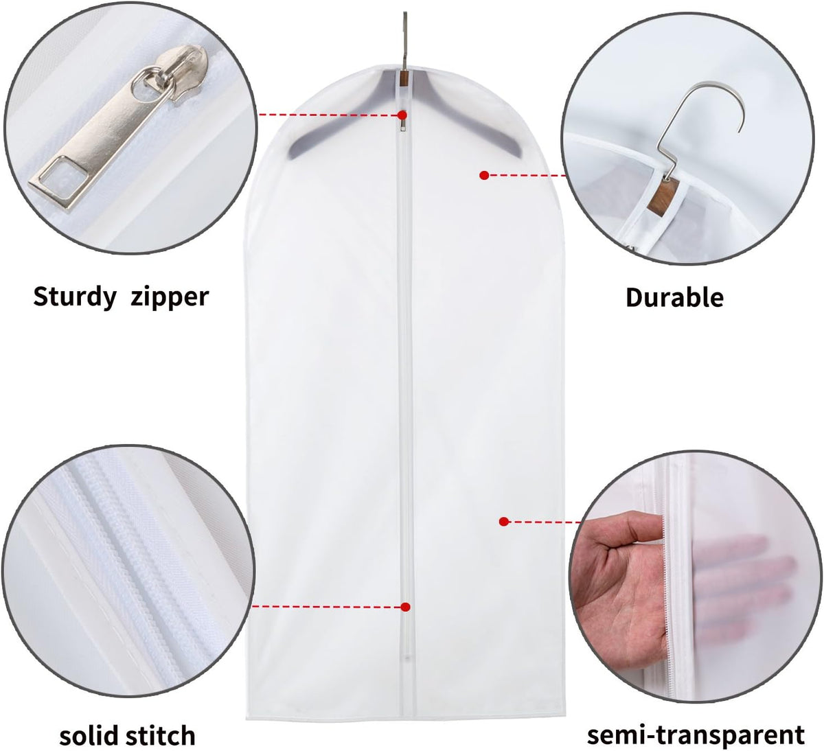 Clear Garment Bags Clothes Covers Protecting Dusts (Set of 12) for Storage Plastic Garment Bags Hanging Clothes Bags Dress Bag for Gowns Long with Zipper for Closet - 24'' x 40''/12 Pack