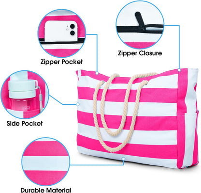 Becokan Beach Bags for Women Large Waterproof Beach Tote Bag Zipper Beach Bags Waterproof Sandproof Swim Pool Bag Large Tote