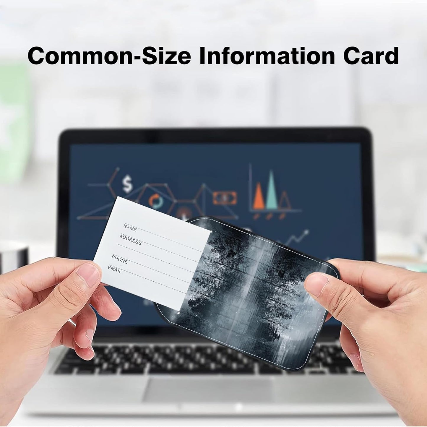 2 PCS Leather Luggage Tag for Suitcase Forest Moonlight Reflection in Water Travel Suitcase Labels with Privacy Name ID Label and Stainless Steel Loop for Adults Teens Travel Bag Labels Set