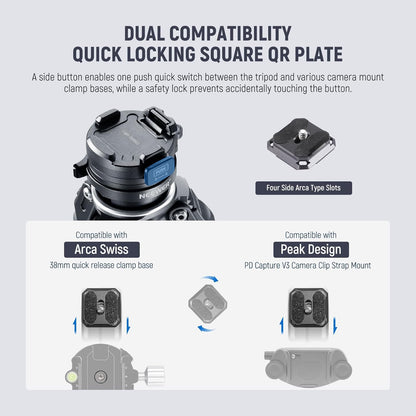 NEEWER LITETRIP LT32 62" Travel Tripod Carbon Fiber with ±15° Leveling 360° Panorama Head, Detachable Center Axis, Fast Flip Buckle, Arca QR Plate Compatible with Peak Design Capture V3, (Former TP62)