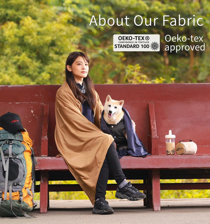 Travel Blanket Lightweight and Breathable, 67 x 48 in Soft Airplane Flight Blanket for Travelers, Foldable Camping Sheet with Stuff Sack for Train, Camp, backapcking, office, home(Creamy Brown)