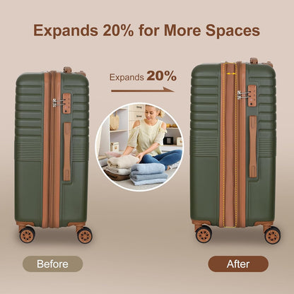 Romswi Luggage Sets 2 Piece22In, Expandable 22x14x9 Carry On Luggage with Travel Backpack, PC+ABS Hardside Suitcase Set with TSA Lock, Durable Carry On Suitcase with Spinner Wheels Green