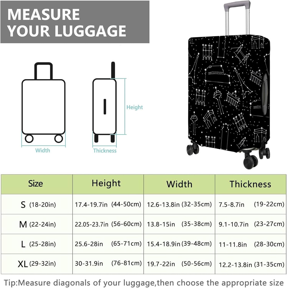 Travel Luggage Cover Suitcase Protector Fits 18-32 Inch Wheel Covers PatternedTravel Related Items Flower Luggage Protector Elastic XL
