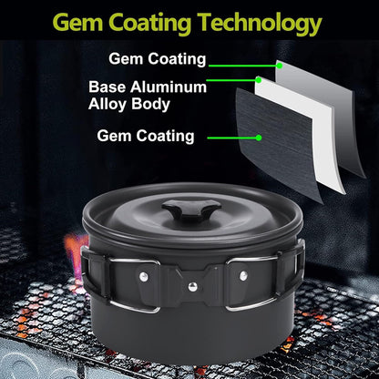 aiGear Camping Cookware Mess Kit, Non-Stick Camping Pan Pot Kettle, Lightweight Aluminum Camping Utensils, Collapsible Portable Camping Cooking Set for Outdoor Cooking Hiking Picnic