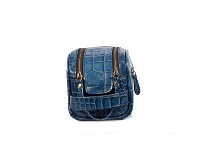 10" Premium Leather Toiletry Travel Pouch With Waterproof Lining | King-Size Handcrafted Vintage Dopp - Kit ~ Gift for Father's Day By Aaron Leather Goods (Egyptian Blue)