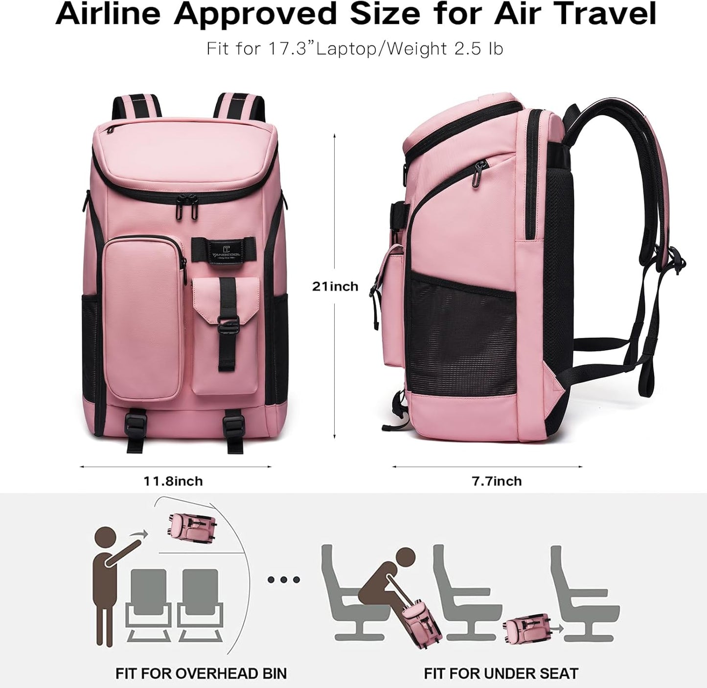 Carry on Travel Backpack for Men Women,30L Multi-Pocket 17.3inch Laptop Backpack, Sports Gym Tennis Badminton Backpack with Shoe Compartment-Pink