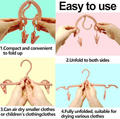 24 PCS Foldable Non Slip Plastic Clothes Hangers with Clips - Travel Accessories Drying Rack, 4 Colors