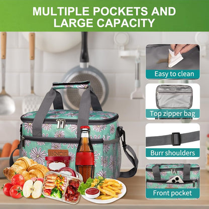 iknoe Large Foldable Cooler Bag, 8.5L Insulated Lunch Bag, Leakproof Lunch Cooler Tote with Multi-Bag Design Suitable for Beach, Picnic and Office Use, Nattier Blue 15-Can