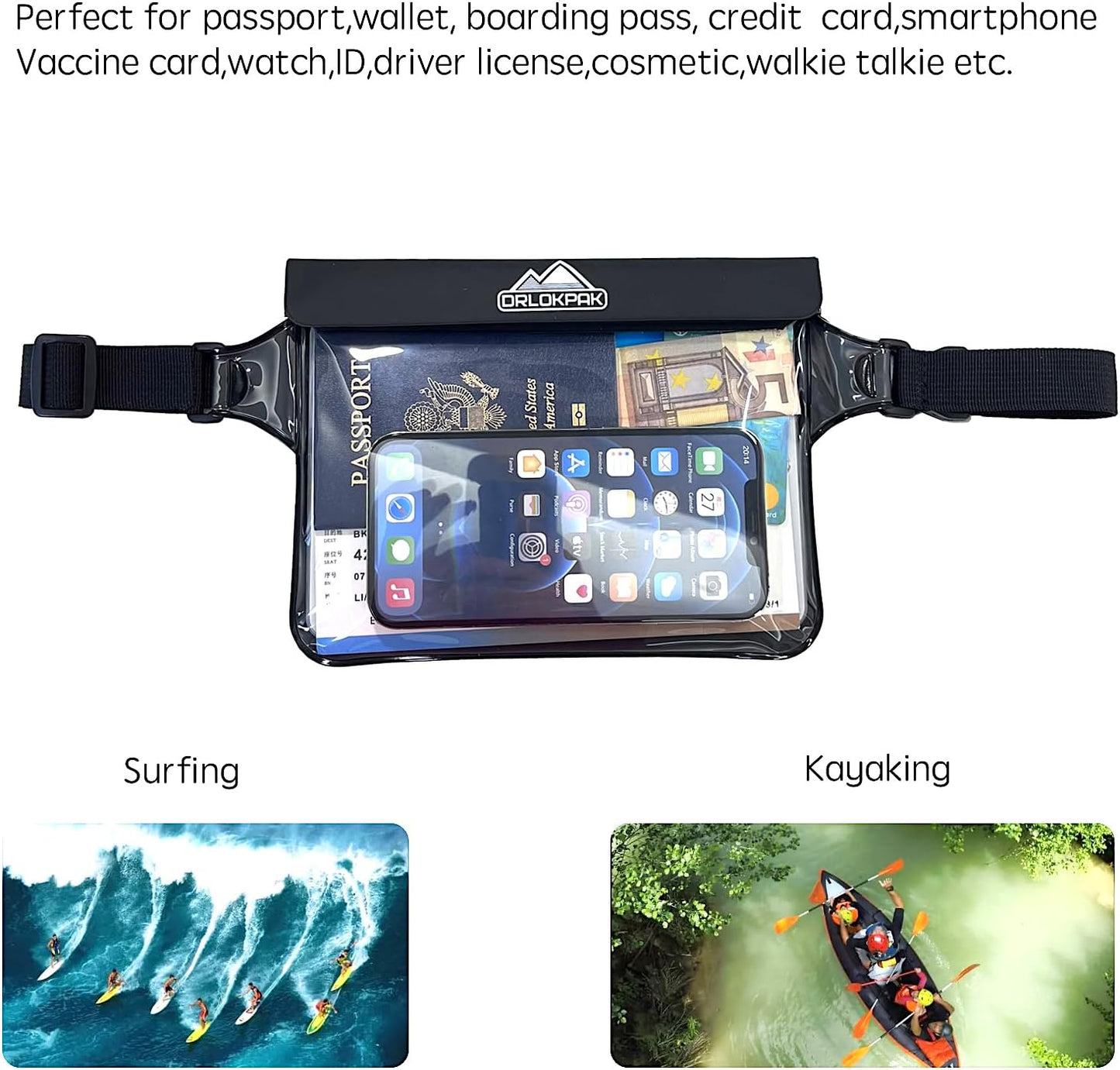 DRLOKPAK Waterproof Waist Bag Pouch Fanny Pack Bum Bag with Secret Holder Keeps Your Phone Kindle Wallet Watch & Valuables Dry - Perfect for Surf Canoe Swim Snorkel Dive Beach Pool(Blue)
