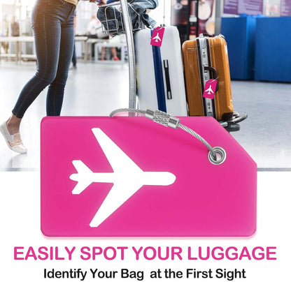 8pack Luggage Tags for Suitcases with Name ID Card,Quickly Identify Travel Tags for Luggage, Backpacks, Bags, Baggage, Cruise Suitcases - Flexible & Bright Silicone (Neo Pink