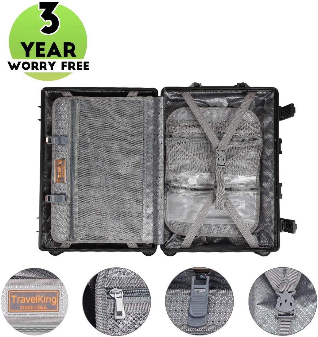 TRAVELKING All Aluminum Luggage with TSA Locks Metal Hard Shell Zipperless Spinner Alloy Metal Suitcase (Cool Metallic, 28 Inch)