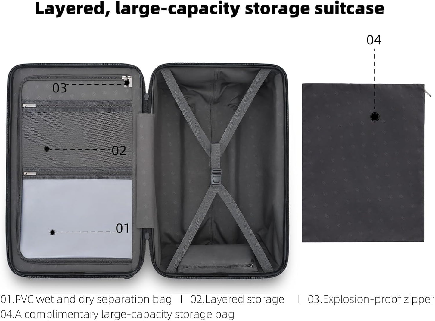 Trunk Luggage 26 Inch, Medium Checked Luggage with Double Spinner Wheels, Anti-Burst Zipper, Hard Case PC Suitcase, Lightweight Travel Luggage, TSA Approved (Onyx Black, Hudson)