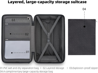 Trunk Luggage 26 Inch, Medium Checked Luggage with Double Spinner Wheels, Anti-Burst Zipper, Hard Case PC Suitcase, Lightweight Travel Luggage, TSA Approved (Onyx Black, Hudson)