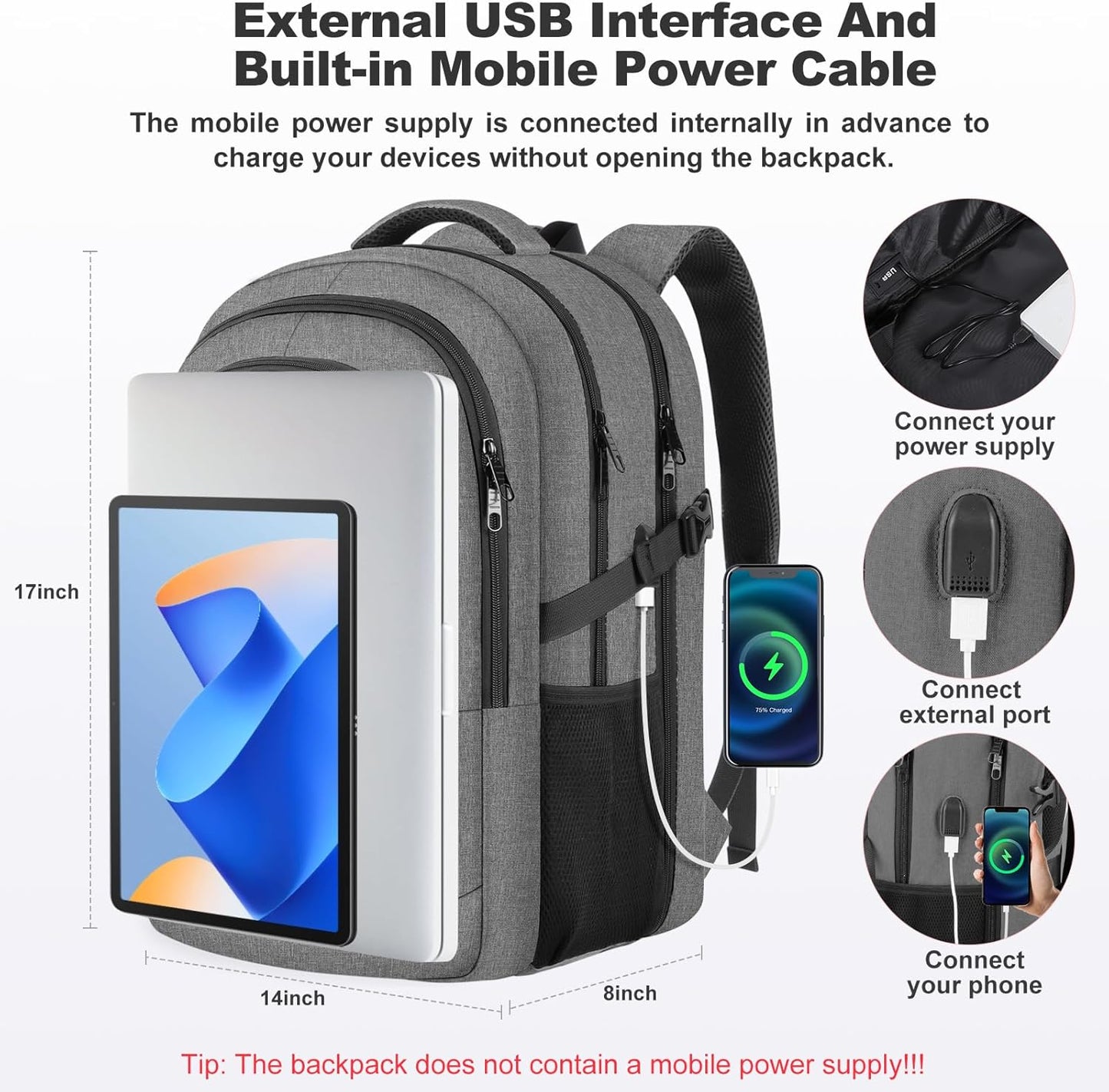 Travel Laptop Backpack, Extra Large Laptop Backpack, 17 Inch Laptop Backpack, 40L Heavy Duty Water Resistant TSA Airline Approved Business Work Computer College School Backpack Bag for Men Women, Grey