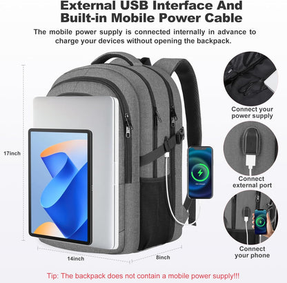 Travel Laptop Backpack, Extra Large Laptop Backpack, 17 Inch Laptop Backpack, 40L Heavy Duty Water Resistant TSA Airline Approved Business Work Computer College School Backpack Bag for Men Women, Grey