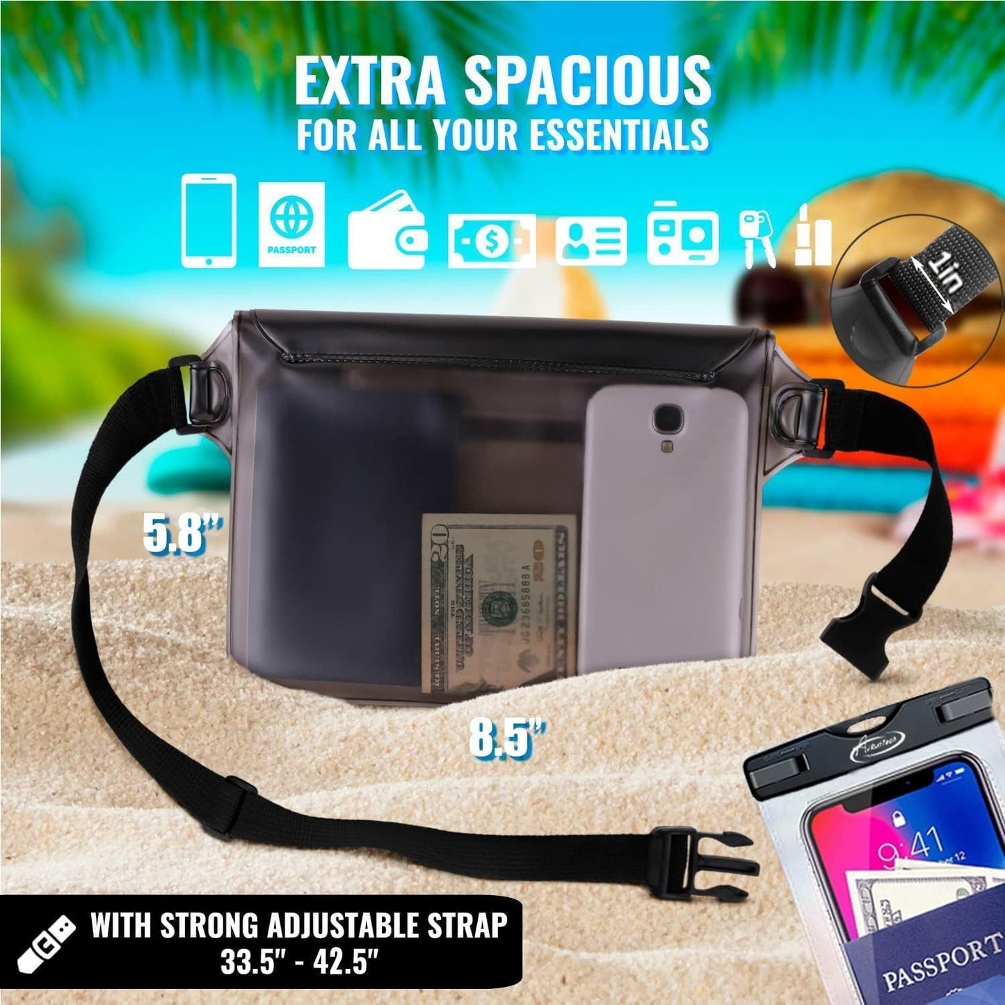 AiRunTech Waterproof Fanny Pack,Waterproof Phone Pouch for iPhone 15 14 13 12 11 Pro Max,IPX8 Waterproof Dry Bag for Snorkeling Beach Cruise Kayaking Pool Swimming(Two Phone Cases+Two Waist Bags Set)
