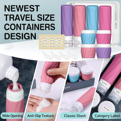 14pack Travel Bottles for Toiletries, TSA Approved Travel Size Toiletries Containers Set, Premium Silicone Leak Proof Refillable Bottles & Creams Jars Accessories Kit W/Clear Bag (Vibrant)
