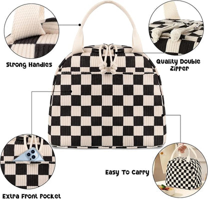 Bluboon Lunch Bag for Women Men Cute Corduroy Lunch Tote Bags Reusable - Image 2