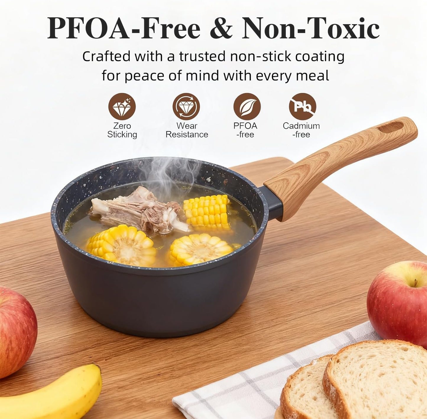 3-Piece Nonstick Pots and Pans Set with Lids, Includes 8.5 Inch Frying Pan 1.5Qt Saucepan and 2.2Qt Stock Pot, PFOA Free Dishwasher Safe Induction Compatible Family Cookware, Black