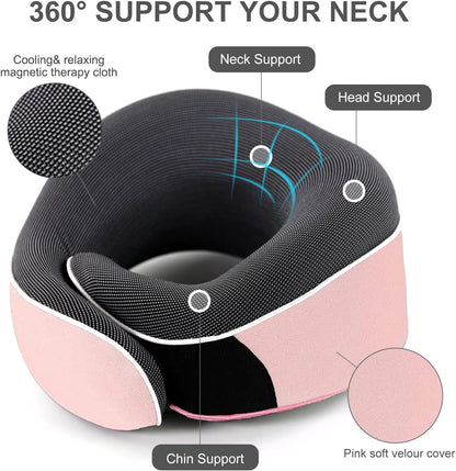 Travel Neck Pillow, Best Memory Foam Airplane Pillow for Head Support Soft Adjustable Pillow for Plane, Car & Home Recliner Use (Pink1)