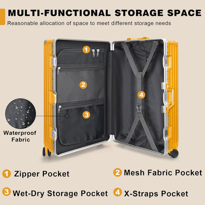 AnyZip Luggage Sets 2 Piece Aluminum Frame Carry On and Checked Suitcase PC ABS Hard Shell TSA Lock No Zipper(Orange, 20/28)