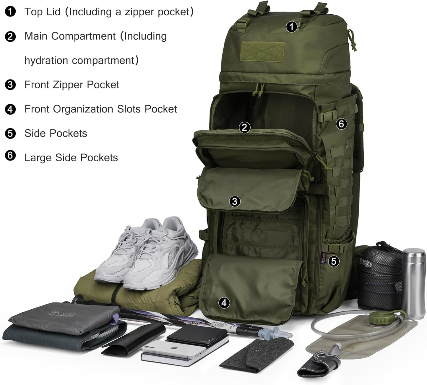Mardingtop 75L Molle Hiking Internal Frame Backpacks with Rain Cover for Camping,Backpacking,Travelling