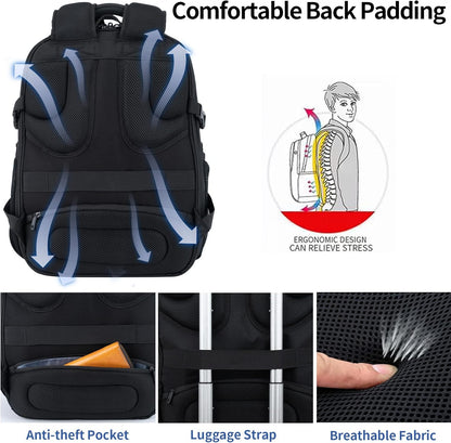 VANKEAN 17.3'' Travel Laptop Backpack TSA Friendly, Water Resistant Anti Theft Extra Large College Backpacks with RFID Pockets, USB Port for Men Women Business Work Bag, Black