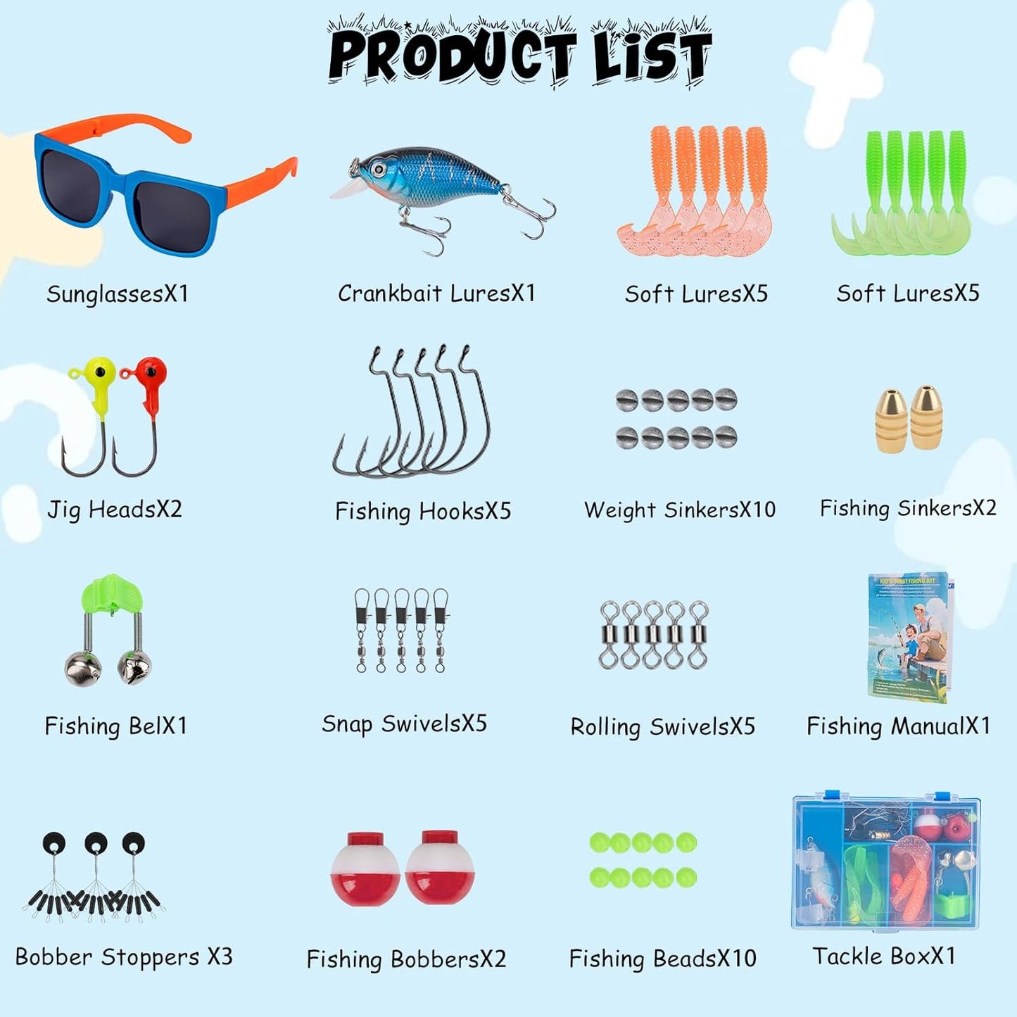 Kids Fishing Pole Set, Telescopic Fishing Rod Reel Combo Kids Starter Kit with Lures Tackle Box, Foldable Stool and Portable Bag for Boys Girls Younth