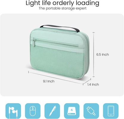 Electronics Organizer Bag, Portable Cable Organizer Case Travel Electronic Accessories Storage Case - Travel storage bag for Cables, Chargers, Phone, SD Cards - Green