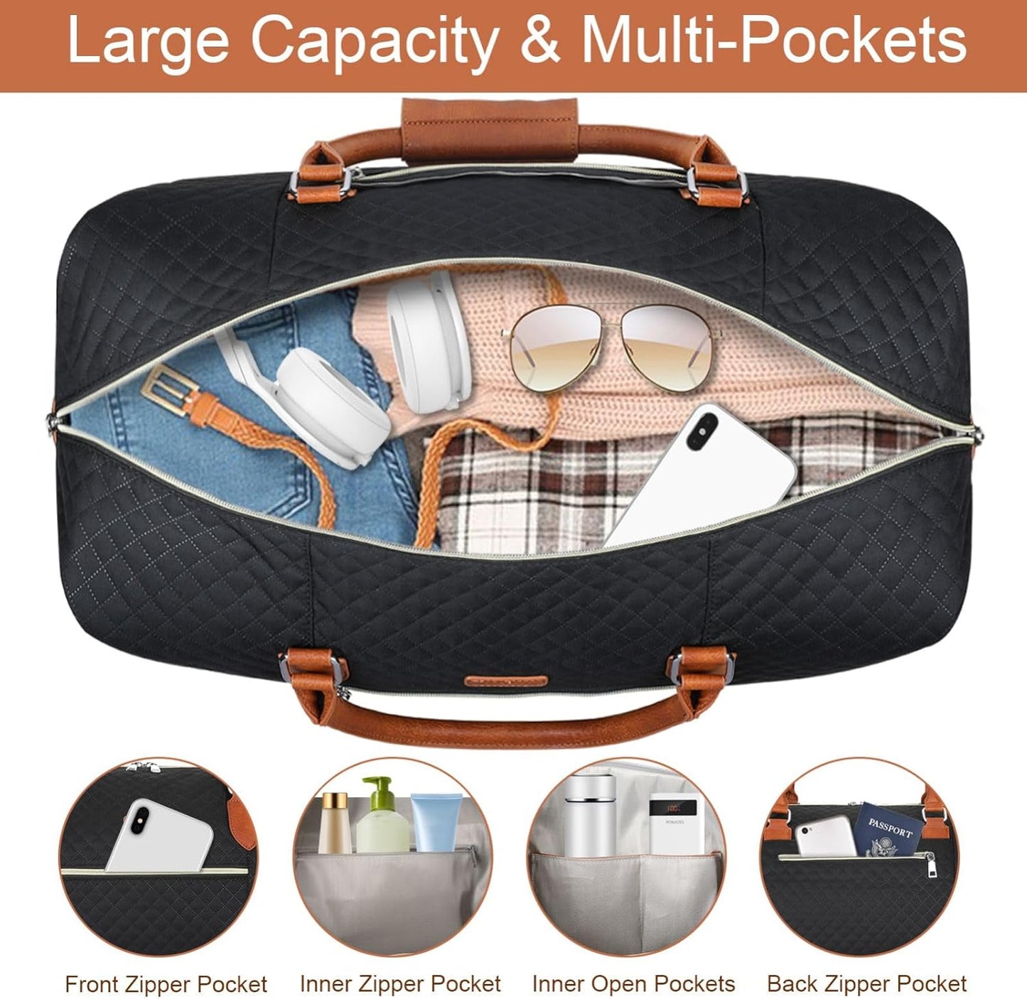 Weekender Bag for Women, Travel Duffel Bag Carry On Overnight Bag with Shoe Compartment Large Nylon Travel Weekend Tote Bag