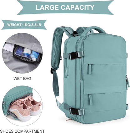 coowoz Large Travel Backpack For Women Men,Carry On Rucksack Flight Approved,Hiking Backpack Waterproof Outdoor Sports Casual Daypack Fit 15.6 Inch Laptop Compartment (Blue)